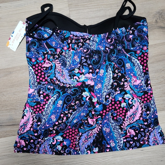 NWT Paisley Tankini Top "Enjoy the Sunshine " Pink Blue Purple Swim Suit BIN AA - Picture 4 of 5